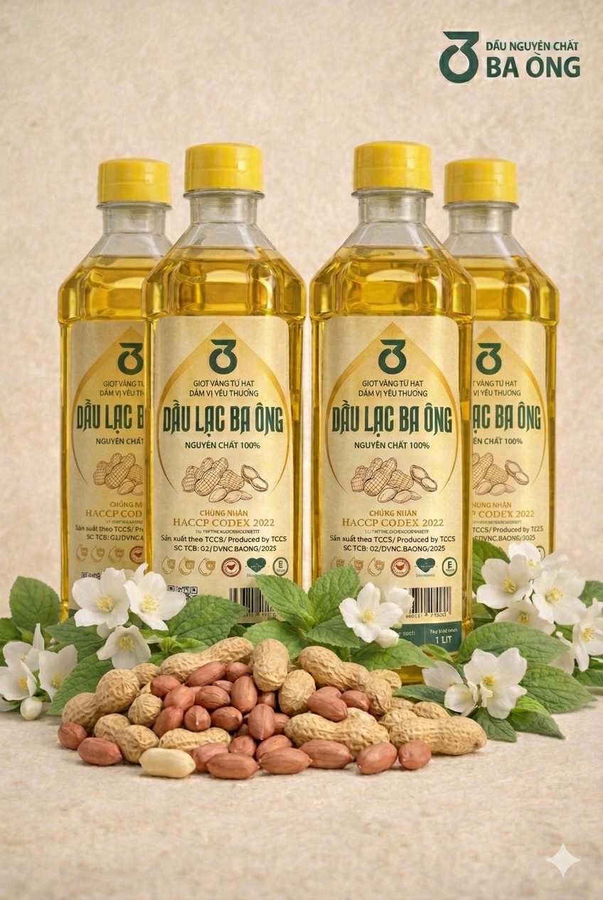 4 lít Dầu  Lạc/ Đậu Phộng Nguyên Chất 100%, Đạt Tiêu Chuẩn Quốc Tế HCCP Codex 2022