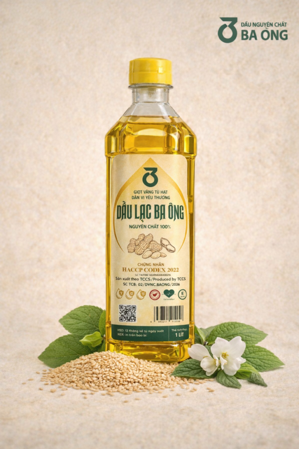 Dầu Lạc/ Đậu phộng Nguyên Chất 100% 1 Lít, đạt tiêu chuẩn quốc tế HCCP CODEX 2022