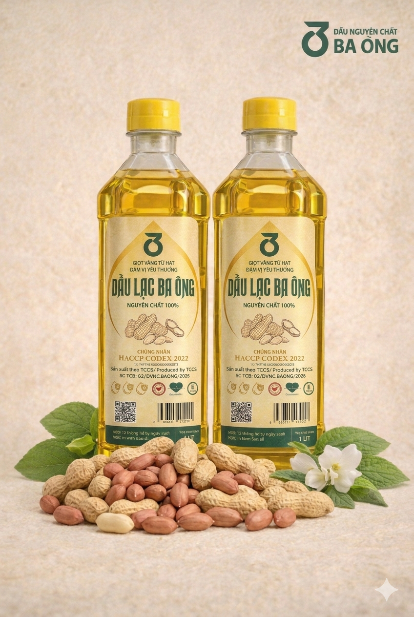 2 Lít Dầu Lạc/ Đậu Phộng Nguyên Chất 100%, Đạt Tiêu Chuẩn Quốc Tế HCCP Codex 2022