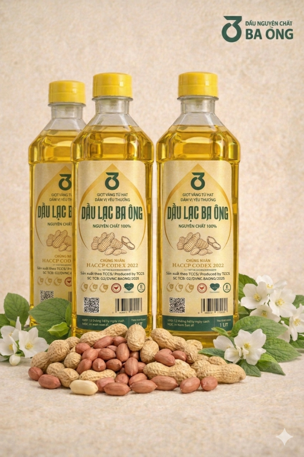 3 Lít Dầu Lạc/Đậu Phộng Nguyên Chất 100%, Đạt Tiêu Chuẩn Quốc Tế HCCP Codex 2022